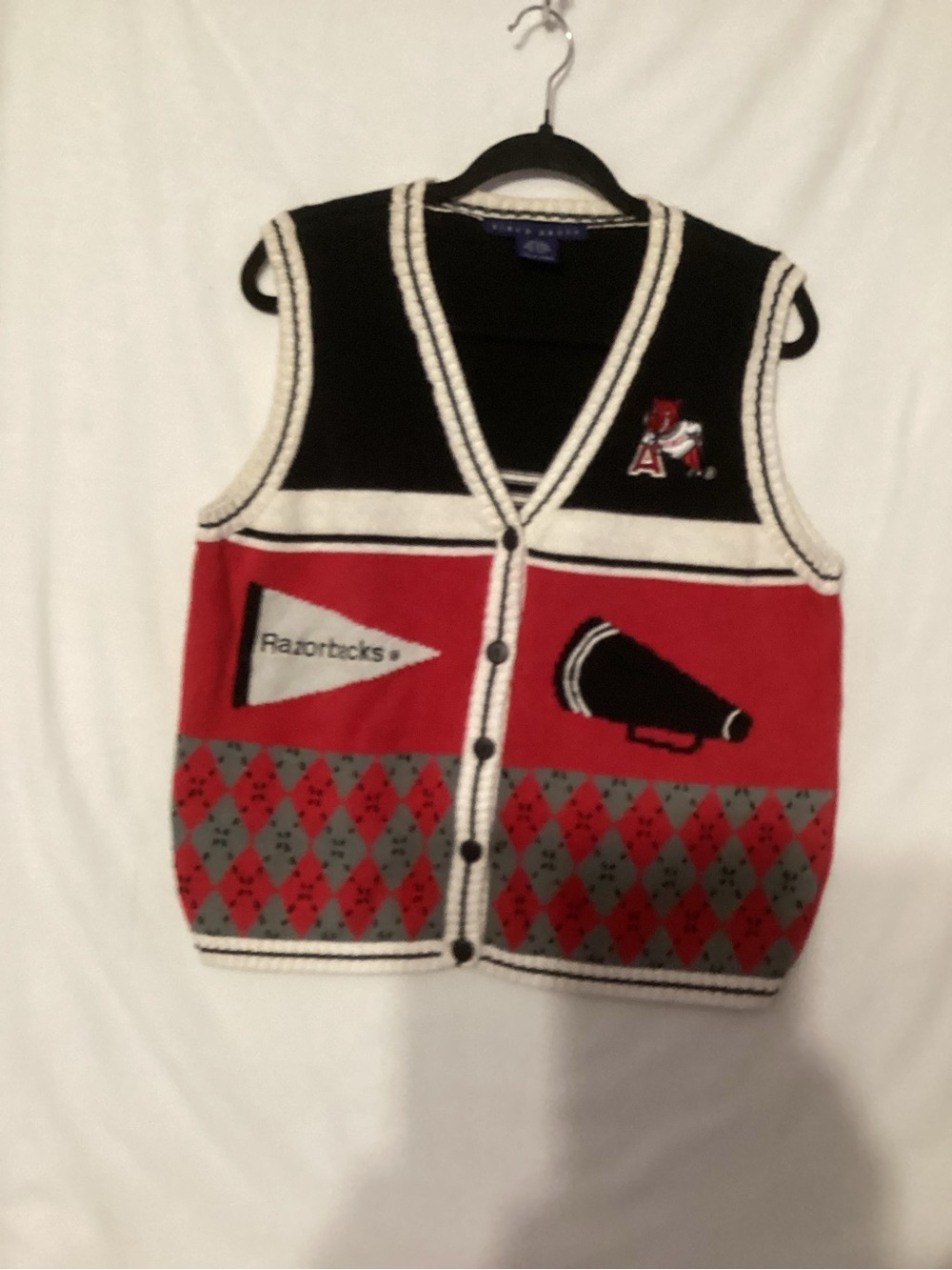 Vintage Red and Black Razorbacks Varsity Knit Sweater Vest